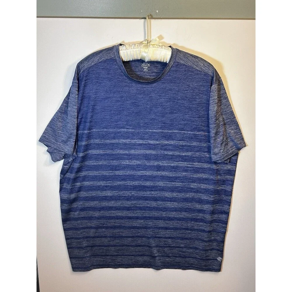 Zelos Flex 3XLT Big & Tall Blue Striped Crew Neck Short Sleeve Tee Poly/Span